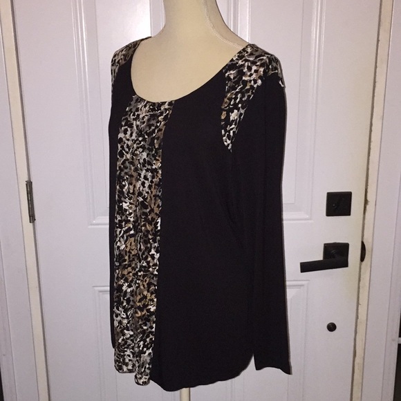 Allison Daley Ladies Long Sleeve Top Black Animal Print Lace Accents Size Large - Picture 3 of 9